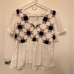 Madewell Flutter-Sleeve Peplum Top in Patchwork Quilt